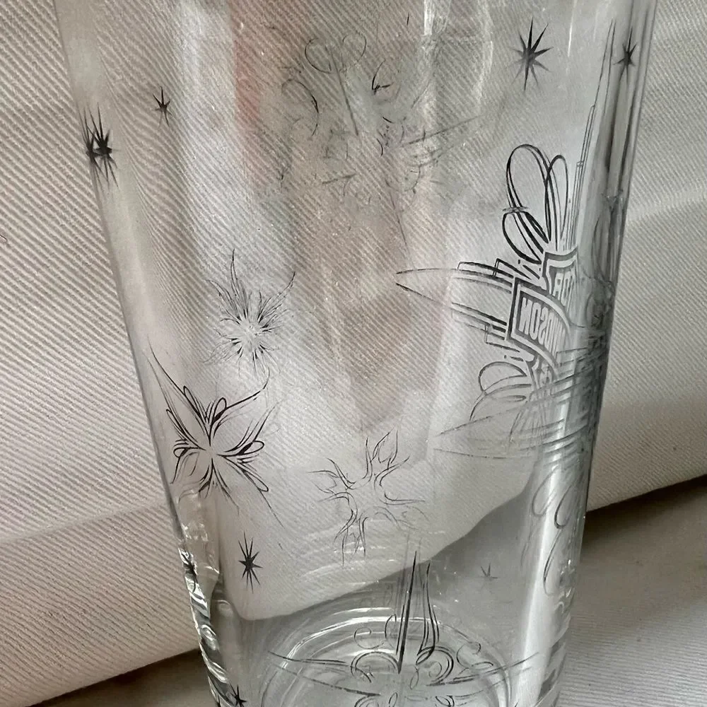 Vintage Harley Davidson Prinstripe Pint Glass Atomic Age Style